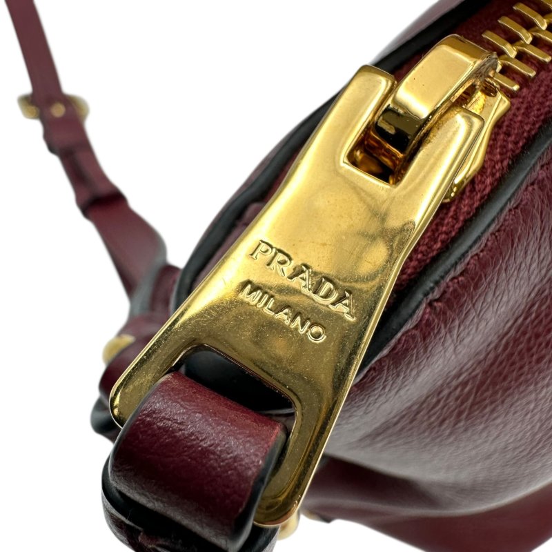 【美收精品】PRADA 復古大LOGO牛皮兩用拉鍊手提包(酒紅) C-104【隔月月中將轉賣至日本 上架期限30天】-9