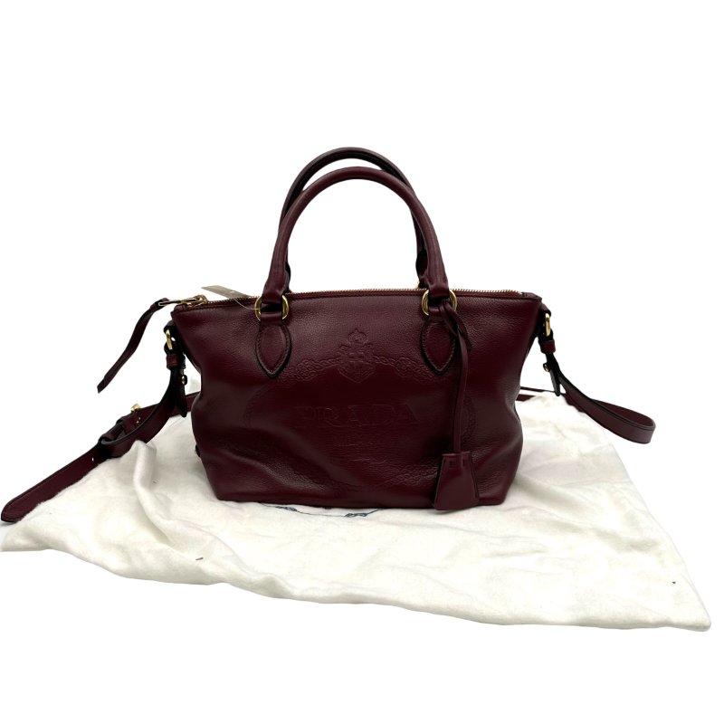 【美收精品】PRADA 復古大LOGO牛皮兩用拉鍊手提包(酒紅) C-104【隔月月中將轉賣至日本 上架期限30天】-13