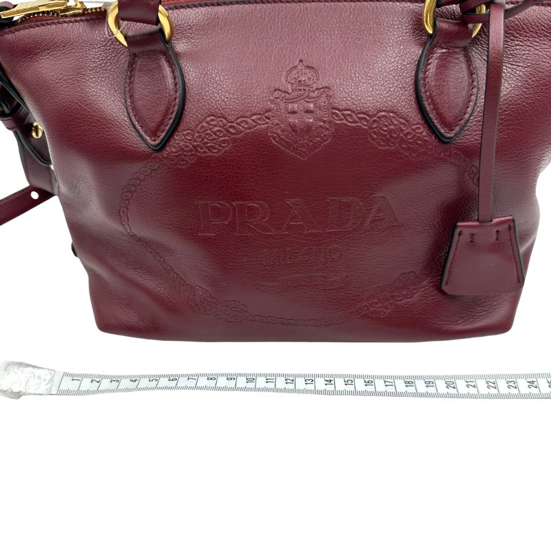【美收精品】PRADA 復古大LOGO牛皮兩用拉鍊手提包(酒紅) C-104【隔月月中將轉賣至日本 上架期限30天】-14