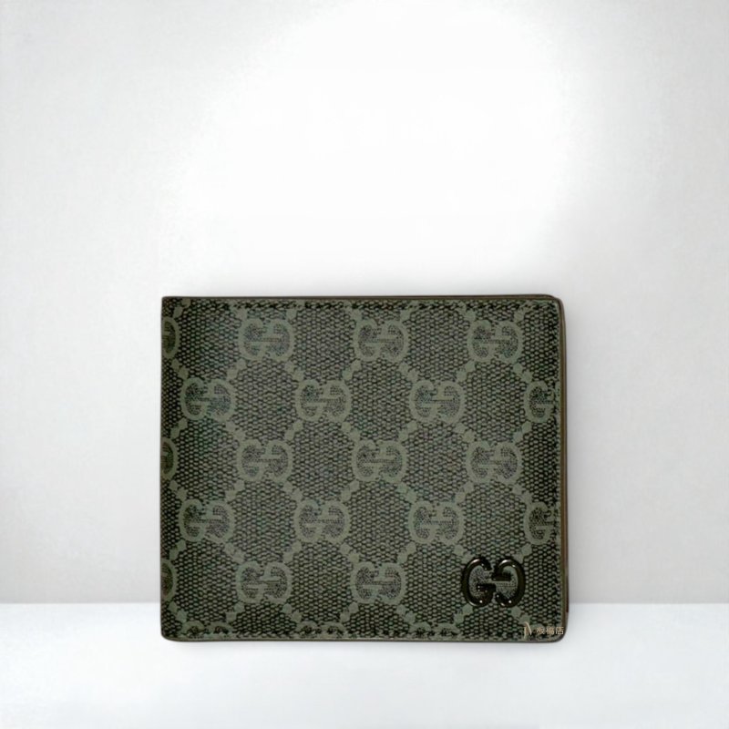 GUCCI皮夾  新款森林綠GG Monogram 綠釦8卡對開短夾 768243-0