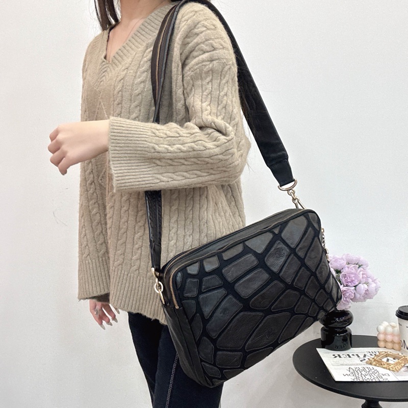 Chanel 絨毛皮革拼色相機包 vintage 中古 二手 特價-4