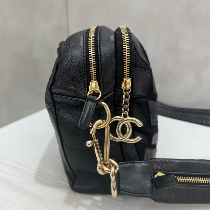 Chanel 絨毛皮革拼色相機包 vintage 中古 二手 特價-8