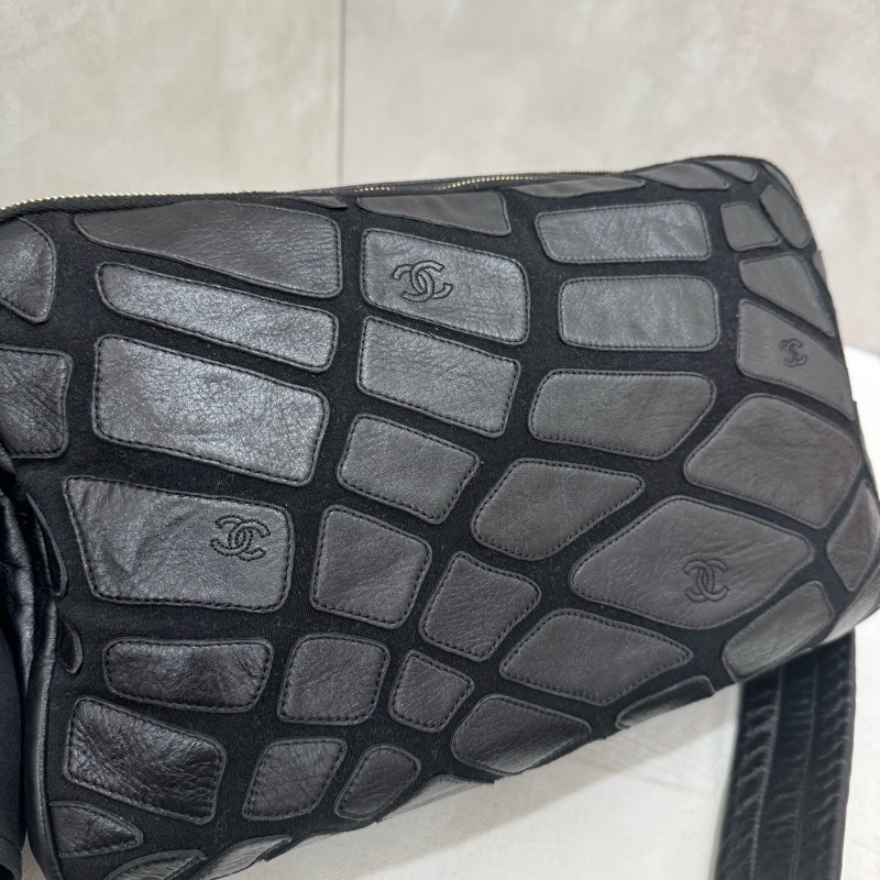 Chanel 絨毛皮革拼色相機包 vintage 中古 二手 特價-15