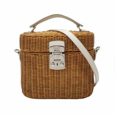 Miu Miu牛皮編織包身字母logo金屬扣斜挎包