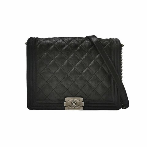 Chanel Leboy經典款超大號磨砂皮菱格絎縫方形雙C鎖扣單肩包