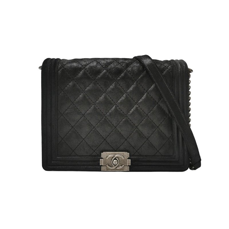 Chanel Leboy經典款超大號磨砂皮菱格絎縫方形雙C鎖扣單肩包-0