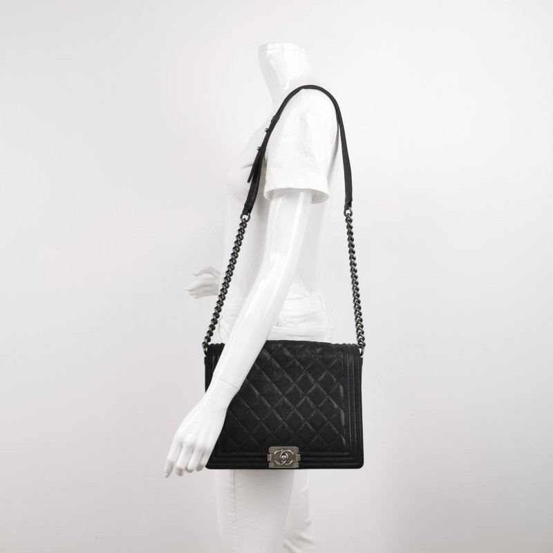 Chanel Leboy經典款超大號磨砂皮菱格絎縫方形雙C鎖扣單肩包-1