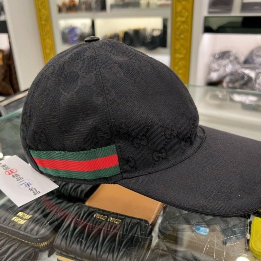 東區正精品㊣Gucci 200035 黑色緹花布拼綠紅綠帽子棒球帽 S號 RZ6155-0
