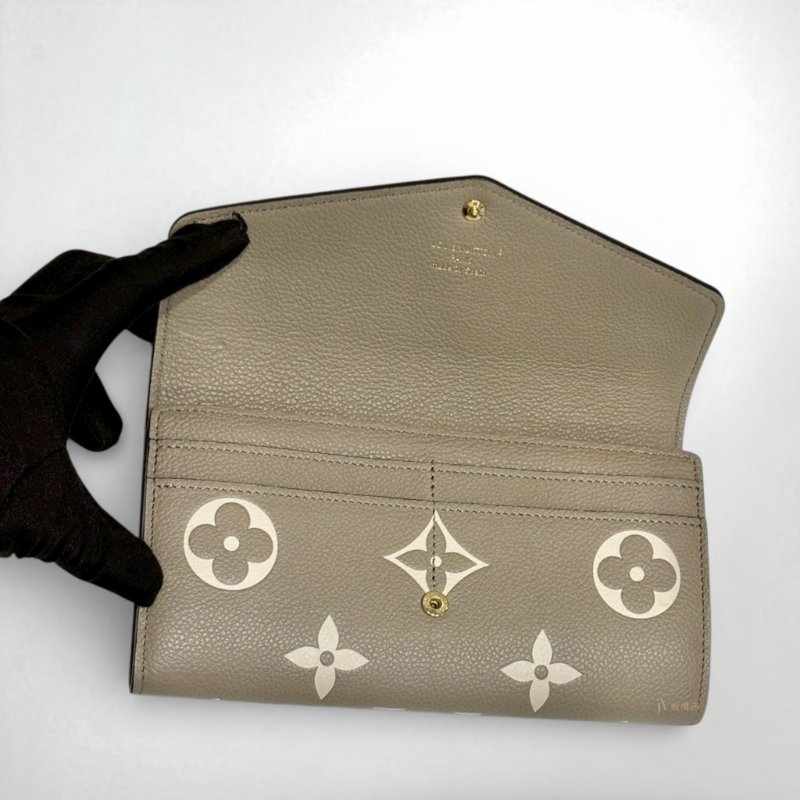 LV長夾 Sarah 斑鳩灰色/奶油色信封下蓋長夾M81049-6