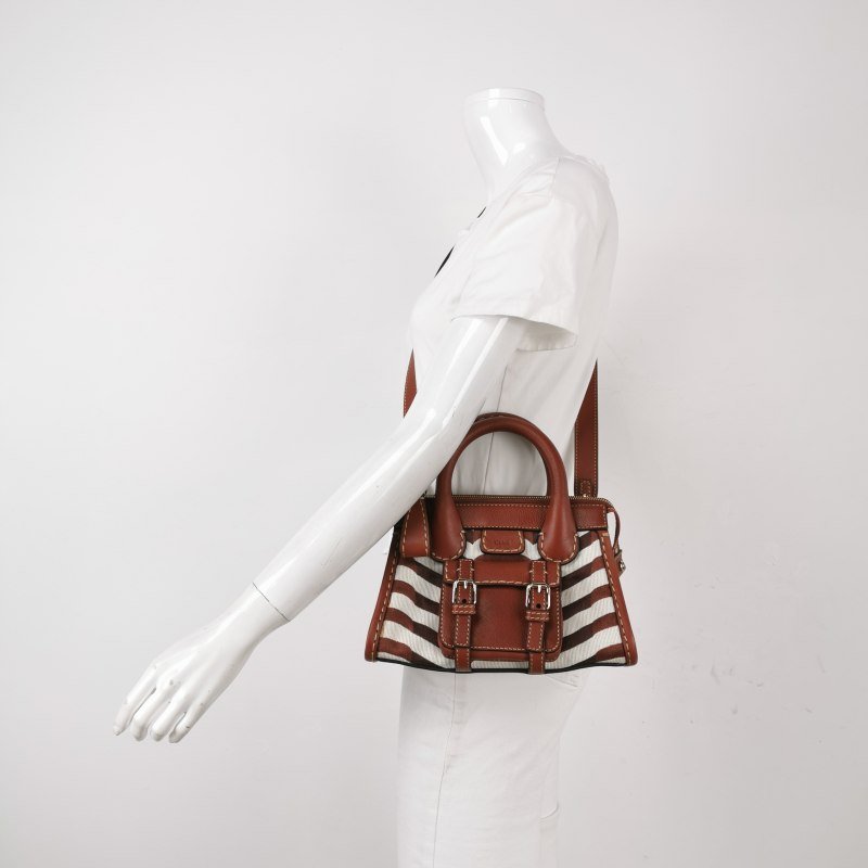 Chloe Edith迷你牛皮帆布拼色字母logo壓紋斜挎包單肩包-1