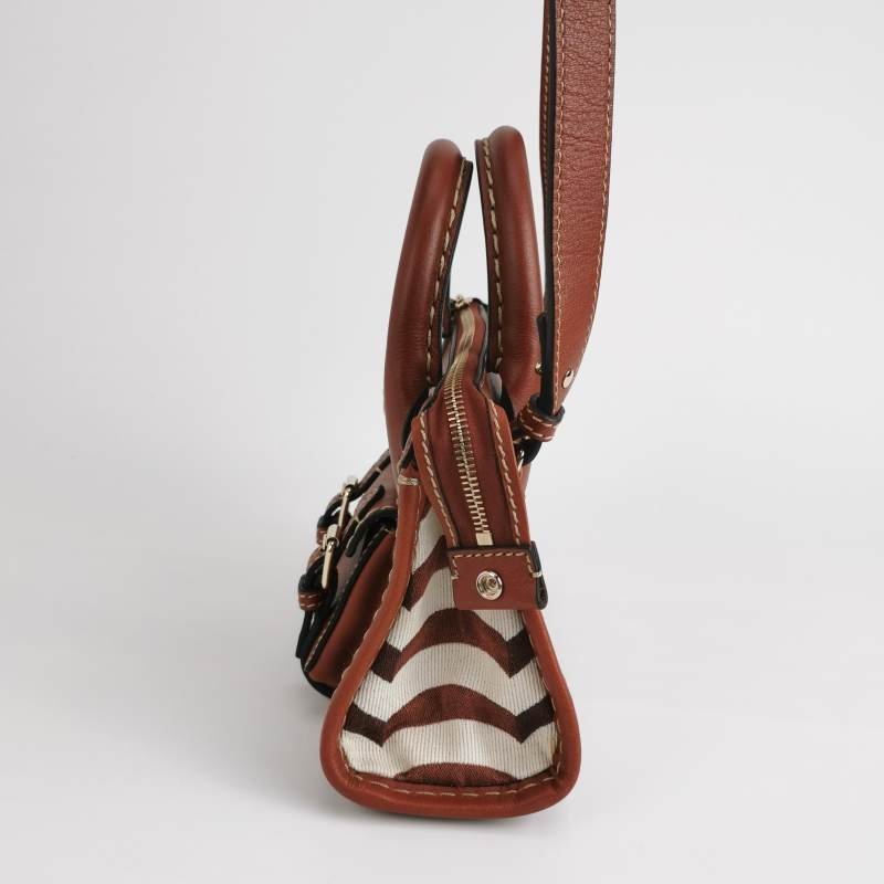 Chloe Edith迷你牛皮帆布拼色字母logo壓紋斜挎包單肩包-2