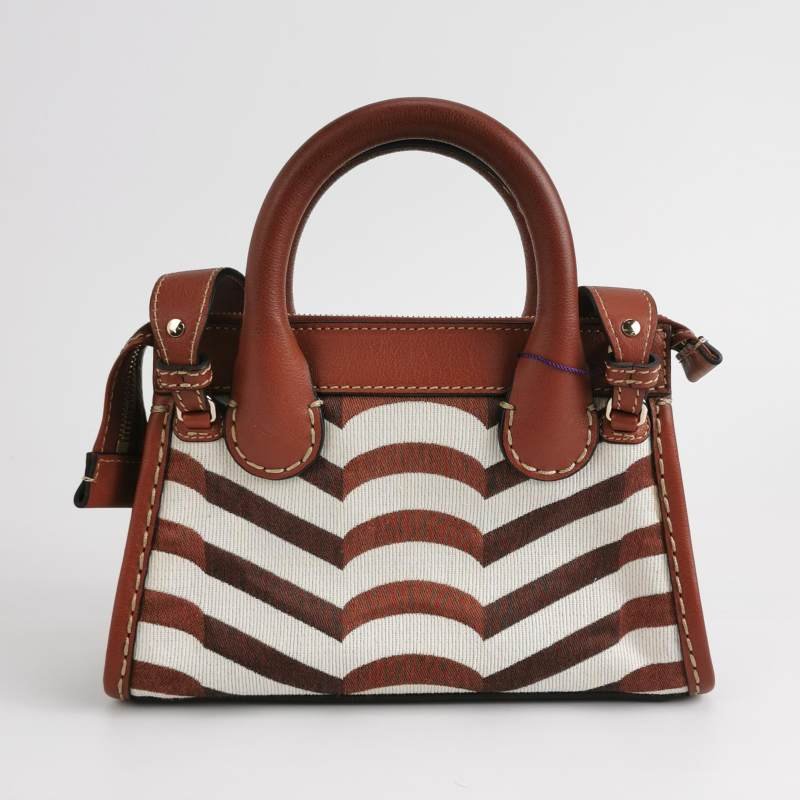 Chloe Edith迷你牛皮帆布拼色字母logo壓紋斜挎包單肩包-4