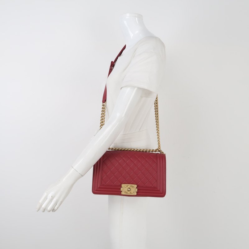 Chanel Leboy季節限定款中號牛皮菱格絎縫方形雙C鎖扣斜挎包單肩包-1