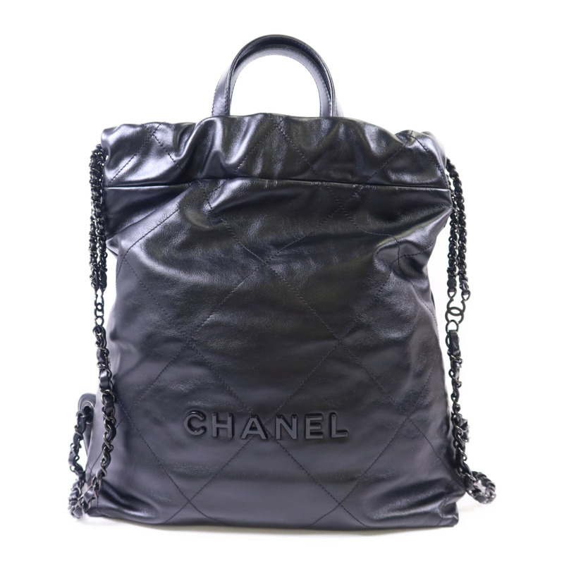 CHANEL 牛皮皮革Chanel 22銀扣鏈帶背包-0