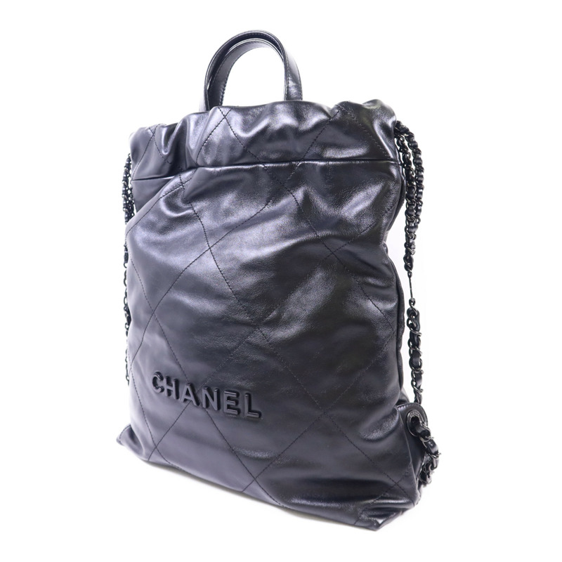 CHANEL 牛皮皮革Chanel 22銀扣鏈帶背包-2