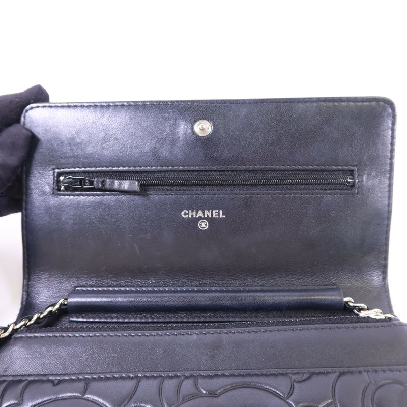 CHANEL 羊皮皮革Wallet On Chain銀扣鏈帶肩背袋-16