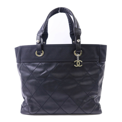 CHANEL 塗層帆布/尼龍Paris Biarritz Tote Bag銀扣手挽袋