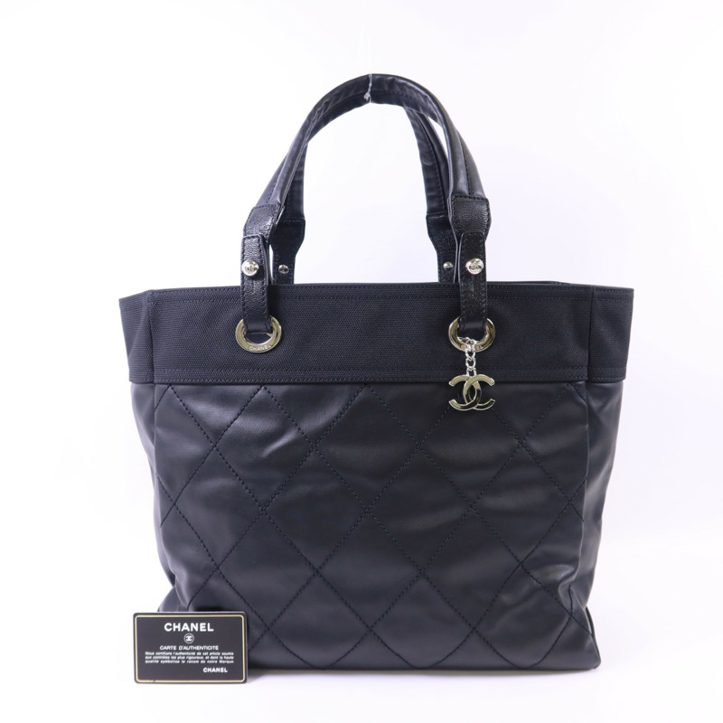 CHANEL 塗層帆布/尼龍Paris Biarritz Tote Bag銀扣手挽袋-16