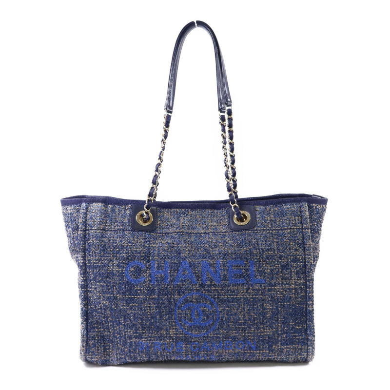 CHANEL 帆布Deauville Tote Bag金扣手挽袋-0