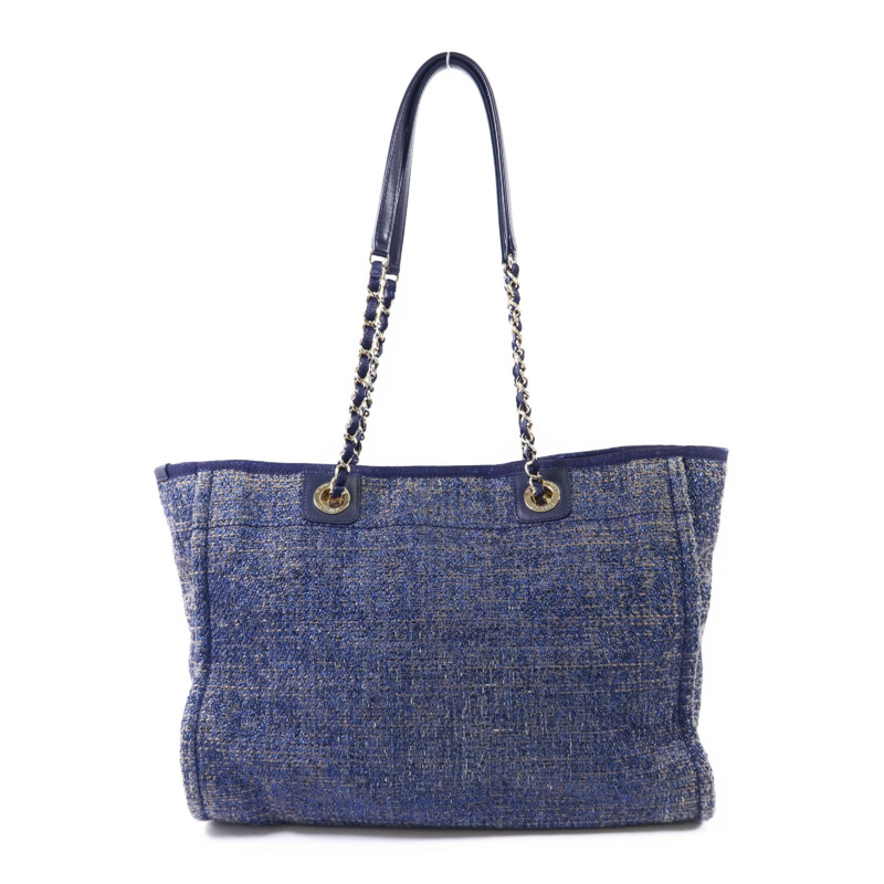 CHANEL 帆布Deauville Tote Bag金扣手挽袋-1