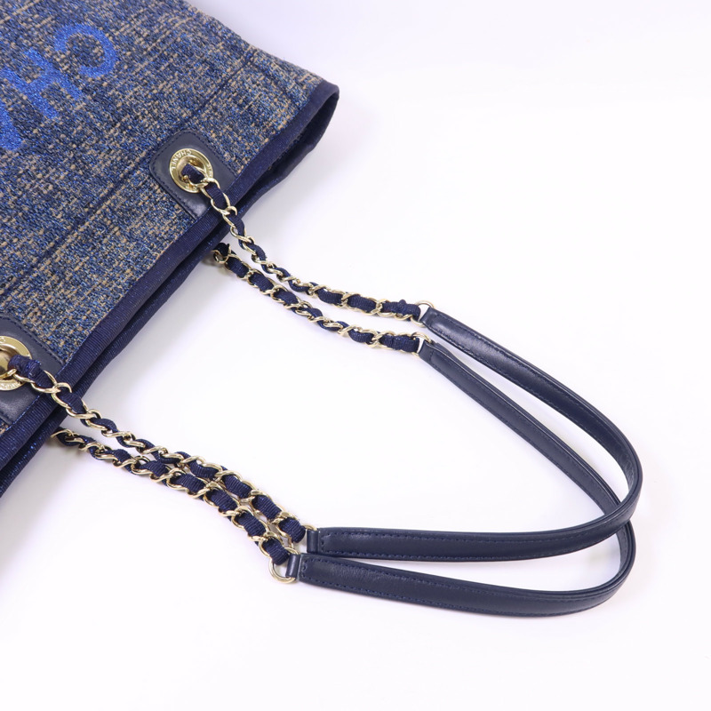 CHANEL 帆布Deauville Tote Bag金扣手挽袋-4