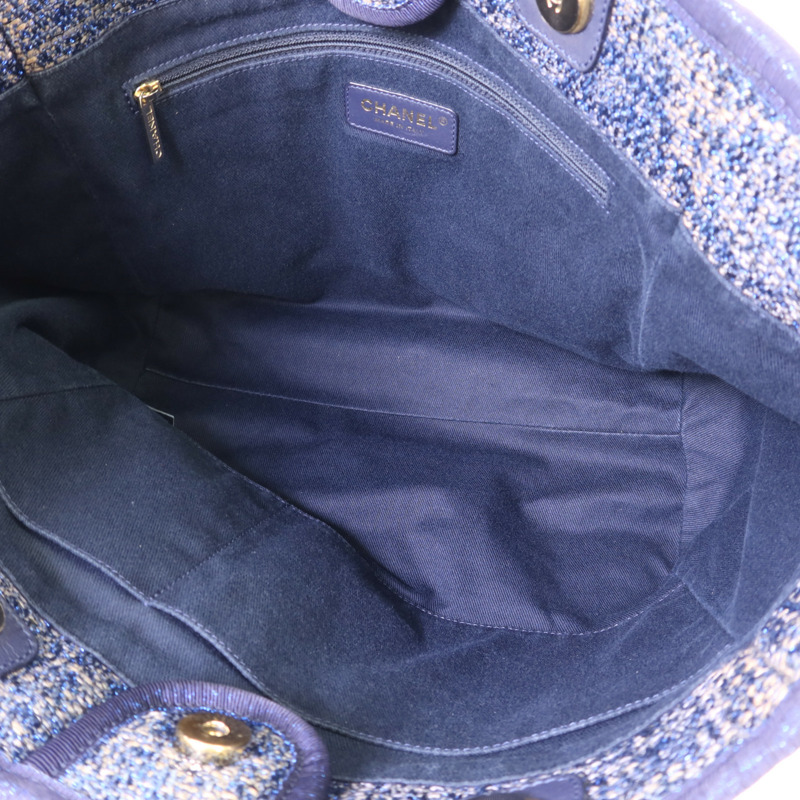 CHANEL 帆布Deauville Tote Bag金扣手挽袋-5