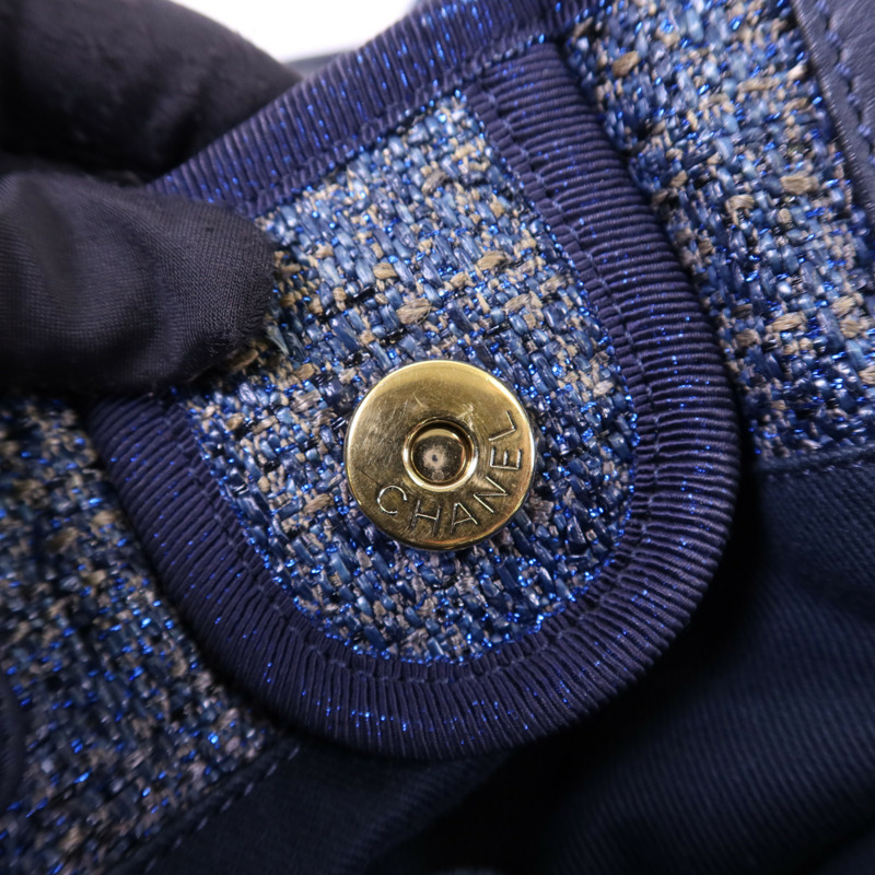 CHANEL 帆布Deauville Tote Bag金扣手挽袋-9