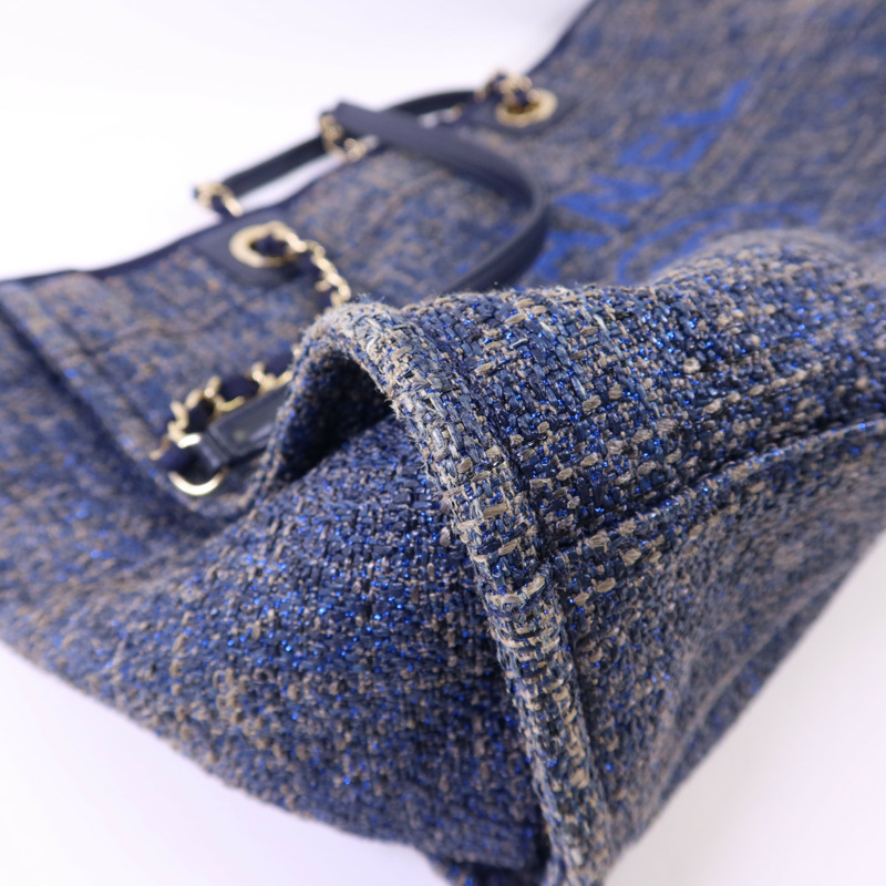 CHANEL 帆布Deauville Tote Bag金扣手挽袋-12