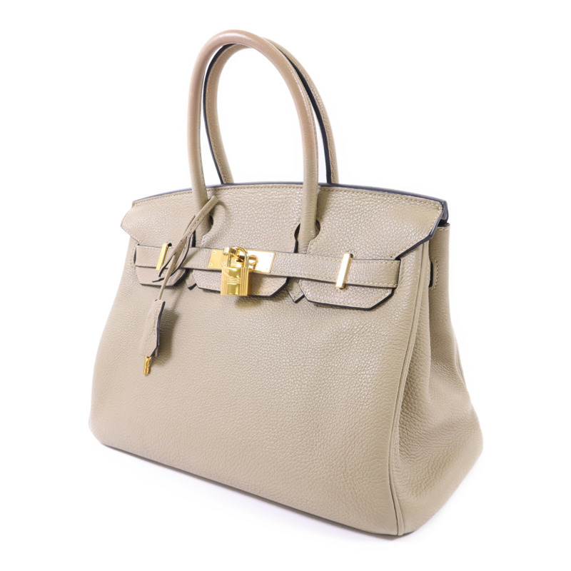 HERMES Clemence皮革Birkin 30金扣手挽袋Gris Tourterelle-2