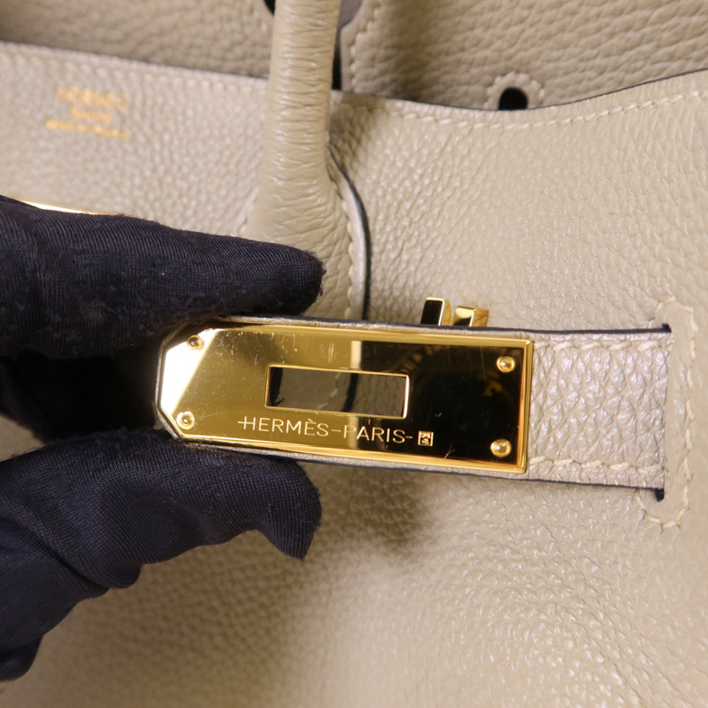 HERMES Clemence皮革Birkin 30金扣手挽袋Gris Tourterelle-8