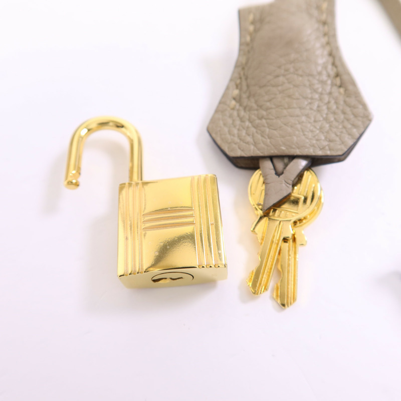 HERMES Clemence皮革Birkin 30金扣手挽袋Gris Tourterelle-11