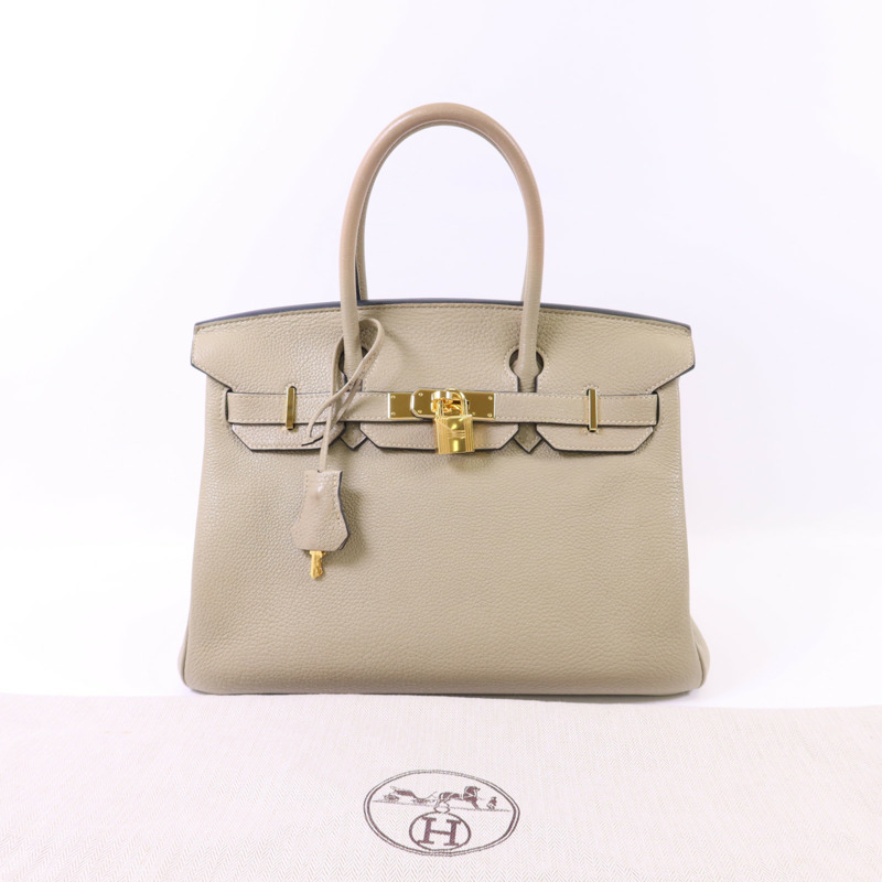 HERMES Clemence皮革Birkin 30金扣手挽袋Gris Tourterelle-22
