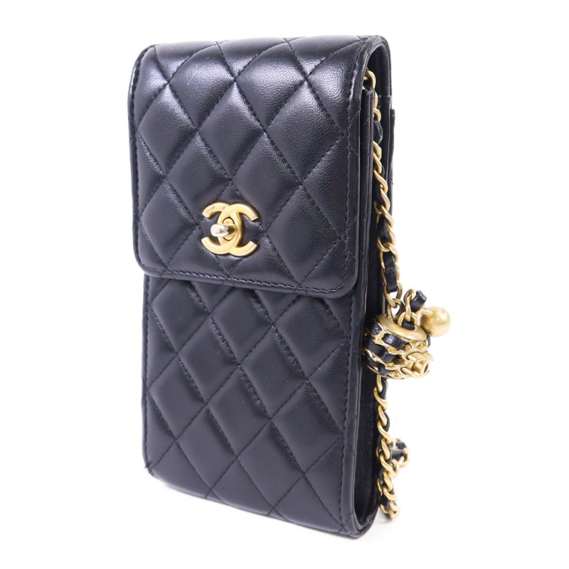 CHANEL 羊皮皮革Phone Bag With Gold Ball金扣鏈帶肩背袋-2