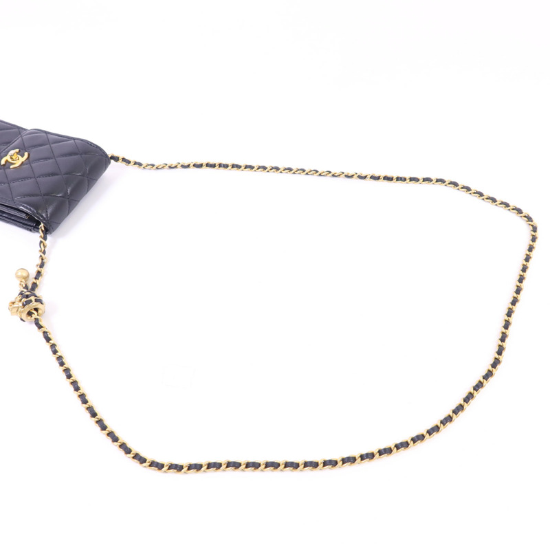 CHANEL 羊皮皮革Phone Bag With Gold Ball金扣鏈帶肩背袋-4