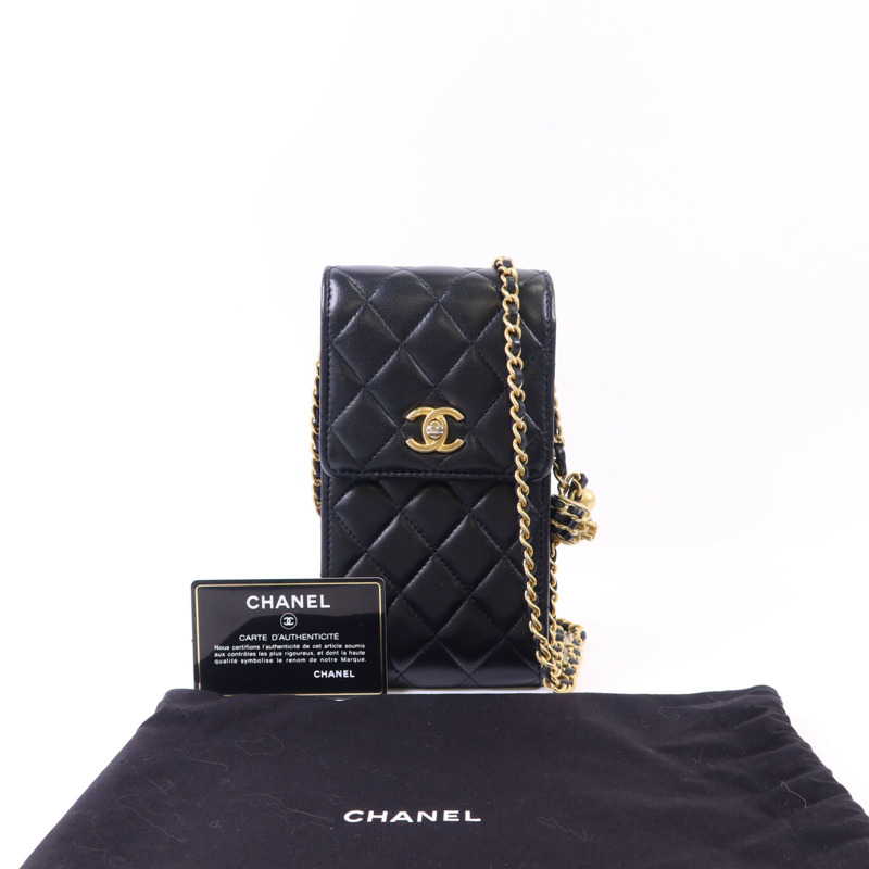 CHANEL 羊皮皮革Phone Bag With Gold Ball金扣鏈帶肩背袋-17