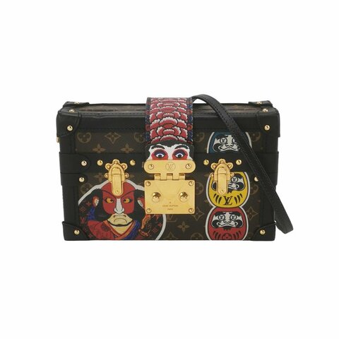 Louis Vuitton(LV)Petite Malle小盒子小號牛皮山本寬齋歌舞伎印花S-lock鎖扣斜挎包單肩包
