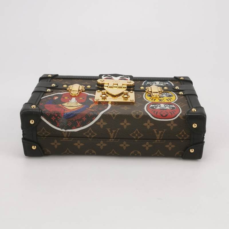 Louis Vuitton(LV)Petite Malle小盒子小號牛皮山本寬齋歌舞伎印花S-lock鎖扣斜挎包單肩包-5