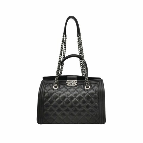 Chanel Boy Bag油蠟皮純色菱格絎縫方形雙C鎖扣單肩包