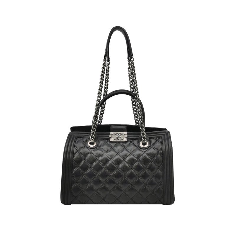 Chanel Boy Bag油蠟皮純色菱格絎縫方形雙C鎖扣單肩包-0