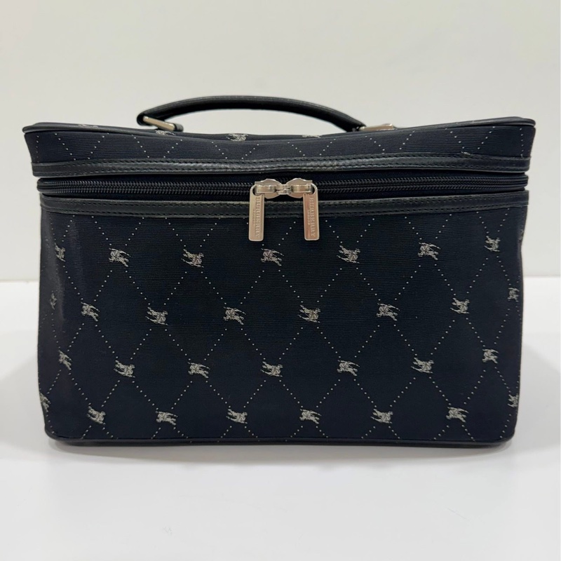 BURBERRY 藍標 滿版戰馬旅行箱用輔助手提箱 化妝箱 黑-0