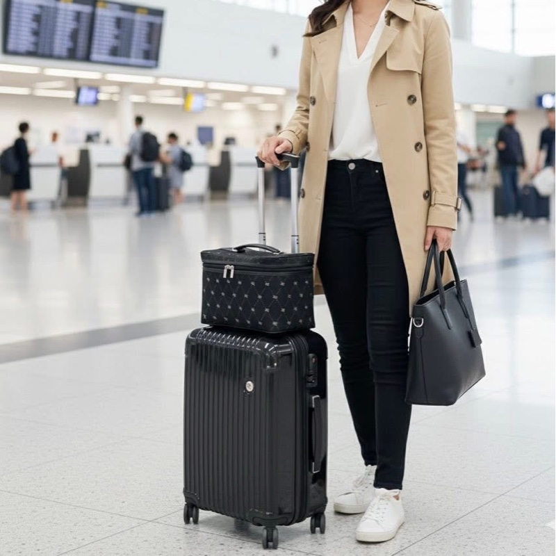 BURBERRY 藍標 滿版戰馬旅行箱用輔助手提箱 化妝箱 黑-9