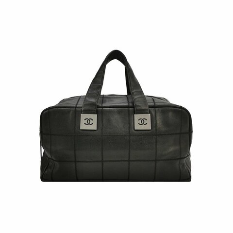 Chanel Chocolate Bar冰格牛皮純色雙Clogo冰格  紋中古手提包