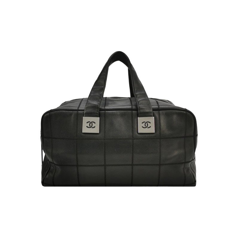 Chanel Chocolate Bar冰格牛皮純色雙Clogo冰格  紋中古手提包-0