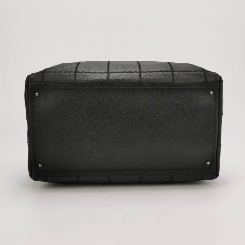 Chanel Chocolate Bar冰格牛皮純色雙Clogo冰格  紋中古手提包-5