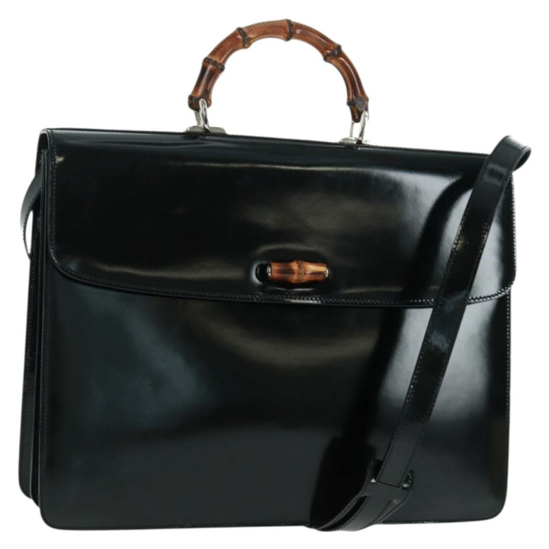 【日本直送】GUCCI 竹節手提包 琺瑯 兩用 黑色 金色 015 1046 3304 Auth bs32052-0