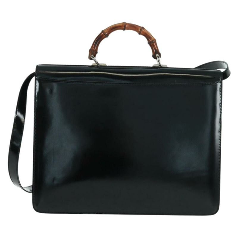 【日本直送】GUCCI 竹節手提包 琺瑯 兩用 黑色 金色 015 1046 3304 Auth bs32052-1