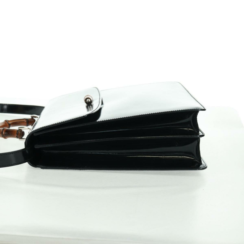 【日本直送】GUCCI 竹節手提包 琺瑯 兩用 黑色 金色 015 1046 3304 Auth bs32052-2