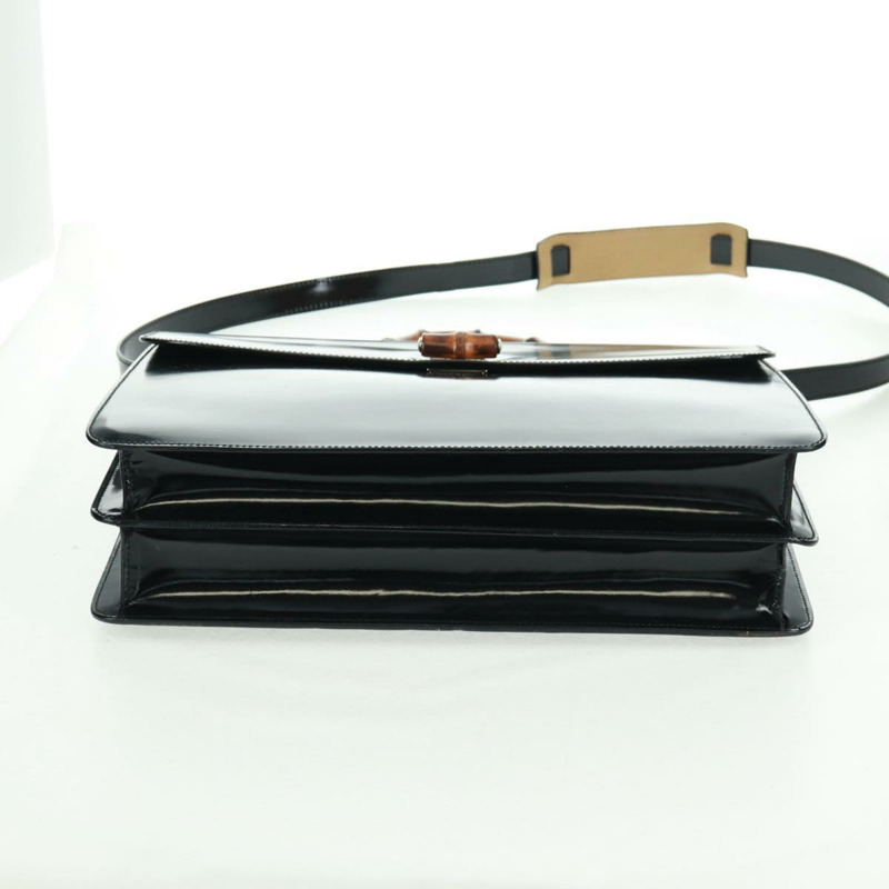 【日本直送】GUCCI 竹節手提包 琺瑯 兩用 黑色 金色 015 1046 3304 Auth bs32052-5