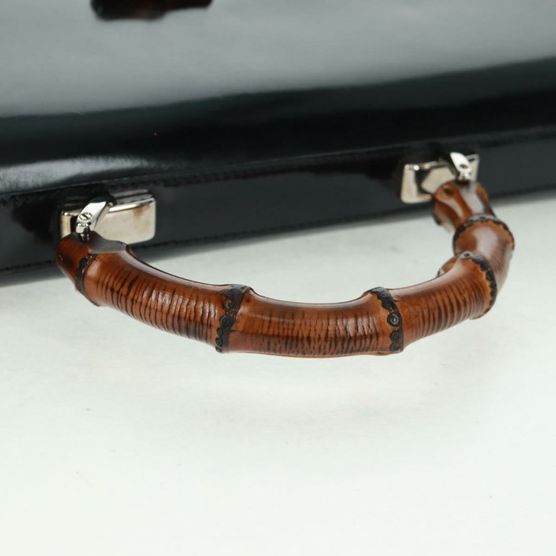 【日本直送】GUCCI 竹節手提包 琺瑯 兩用 黑色 金色 015 1046 3304 Auth bs32052-7