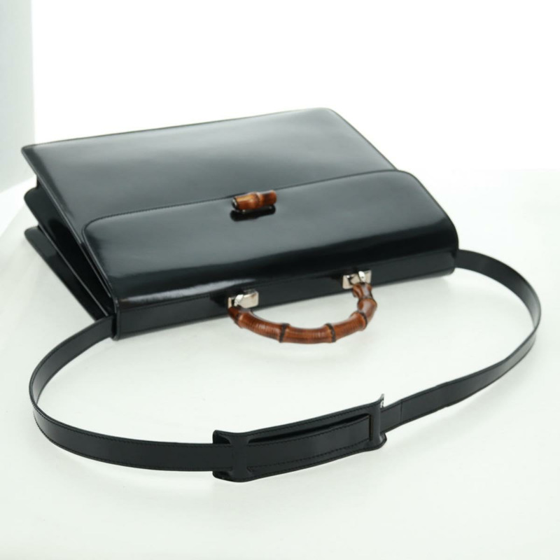 【日本直送】GUCCI 竹節手提包 琺瑯 兩用 黑色 金色 015 1046 3304 Auth bs32052-8